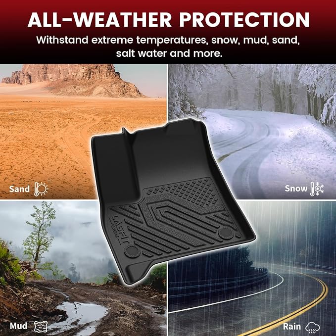 LASFIT Floor Mats for Chevrolet Traverse 2024-2026 (Only 7 Seats) & GMC Acadia 2024-2026 (Only 7 Seats) & Buick Enclave 2025-2026, All Weather TPE Custom Fit Car Floor Mat, 3 Row Floor Liners, Black