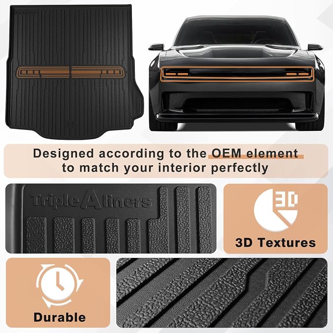 TripleAliners All-Weather Mats Compatible with 2026 2025 2024 Dodge Charger EV Accessories Floor Liners Trunk Cover Custom Fit TPE Heavy-Duty Liners (Trunk Mat)