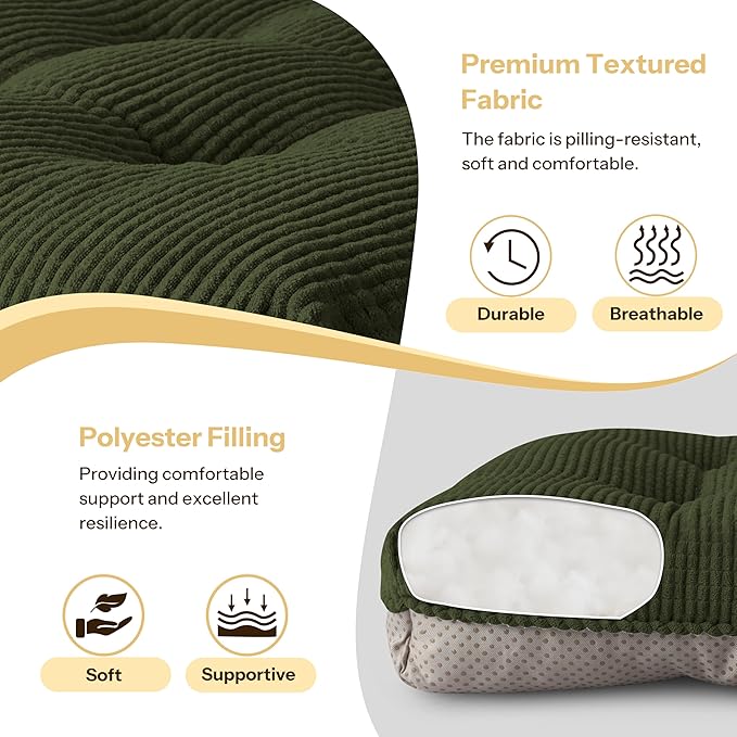 Indoor Kitchen Chair Cushions Set of 4 18"X16.5"X3" Soft Anti Slip Dining Chair Pads Tufted Kitchen Seat Cushion with Ties, Dark Green