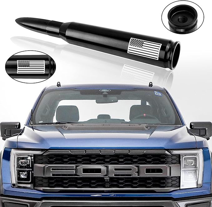 Car Bullet Antenna,Truck Exterior Decoration Accessories Car Vehicle Replacement Antenna Conpatible with Ford F150 RAM 1500 GMC Heavy Duty Pickup Trucks Accessories (New Upgrade Black-U.S. Flag)…