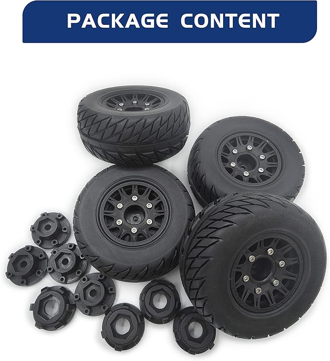 RC Short Course Truck Tires with Foam Inserts for 1/10 Scale Arrma Senton Tires Traxxas Slash Tires Axial Redcat Rc4wd Hex Detachable Replacement 17mm 14mm 12mm RC Wheels and Tires