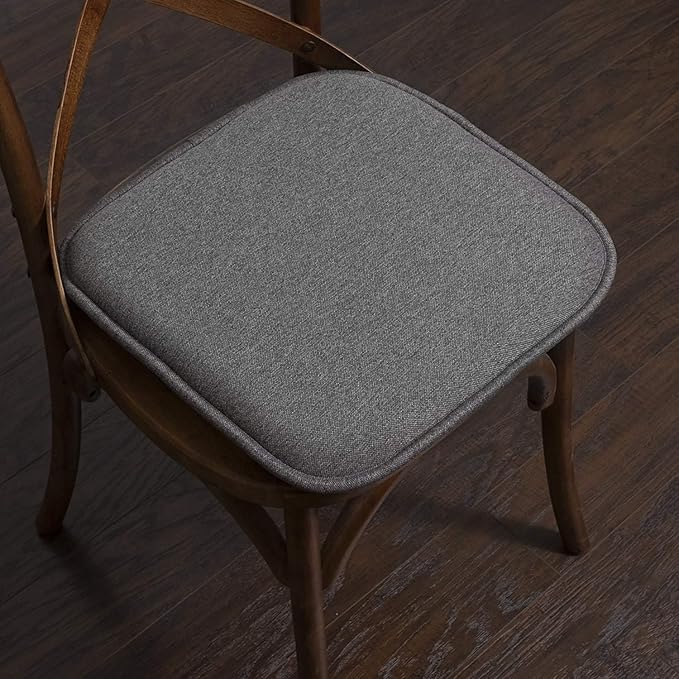 Sweet Home Collection Chair Cushion Memory Foam Pads Honeycomb Pattern Slip Non Skid Rubber Back Rounded Square 16" x 16" Seat Cover, 4 Pack, Charlotte Gray