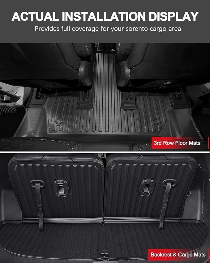 Original 2021-2026 Sorento Floor Mats & Cargo Liner & Backrest Mat for Kia Sorento 6/7 Seats (Not for Hybrid) - Custom Fit TPE Floor Liners & Trunk Mat - All Weather Mats for Sorento 2021-2025 2026