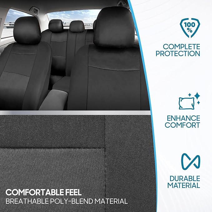BDK PolyPro Car Seat Covers Full Set in Solid Charcoal – Front and Rear Split Bench Seat Covers for Cars, Easy to Install, Accessories for Auto Trucks Van SUV