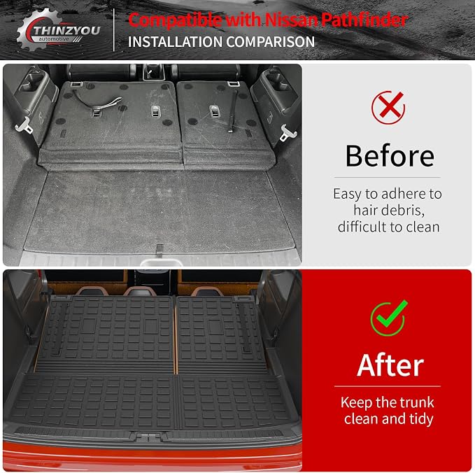 Cargo Mat Compatible with 2022-2025 2026 Nissan Pathfinder Trunk Mat Cargo Liner TPE All Weather Trunk Liner 2024 Pathfinder Accessories (Trunk Mat with Backrest Mat)