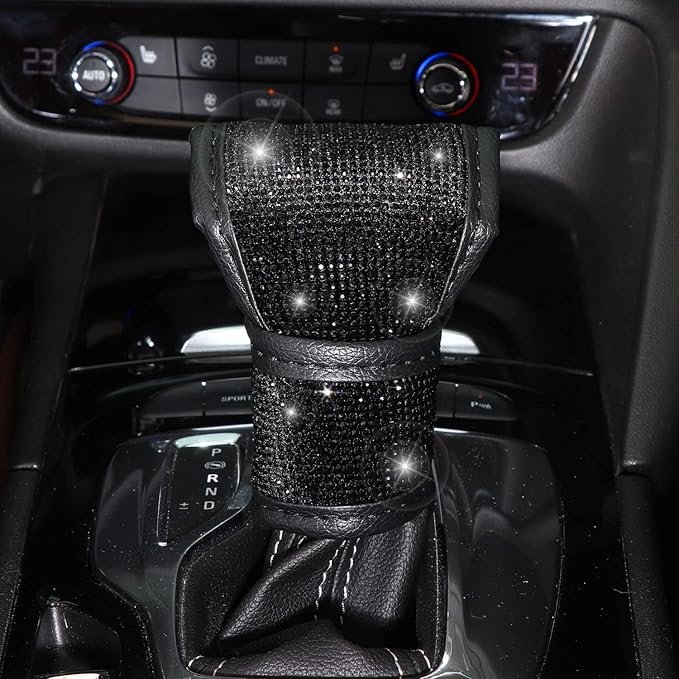 7 Pack Black Bling Car Accessories Set,Crystal Diamond Car Accessories for Women Girl 15 inch,Seat Belt Covers,Bling Gear Shift Cover,Push Start Button Ring, Cup Coaster,Black
