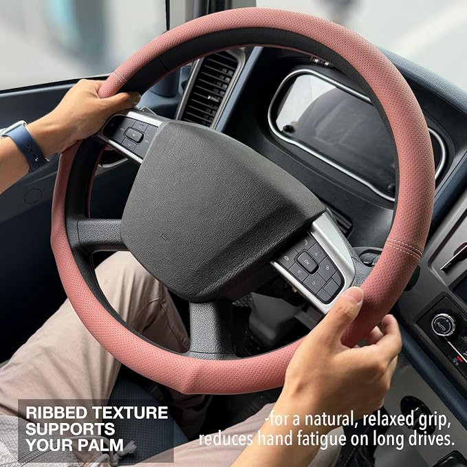 PINCTROT XL 17.5-18in Nappa Leather Supported Grip Steering Wheel Cover for Semi Truck, Fits RV, Big Rig Trucker, 18 Wheeler and Classic Cars, Anti-Slip Perforated Design 17.5-18 Inch (Maple Brown)