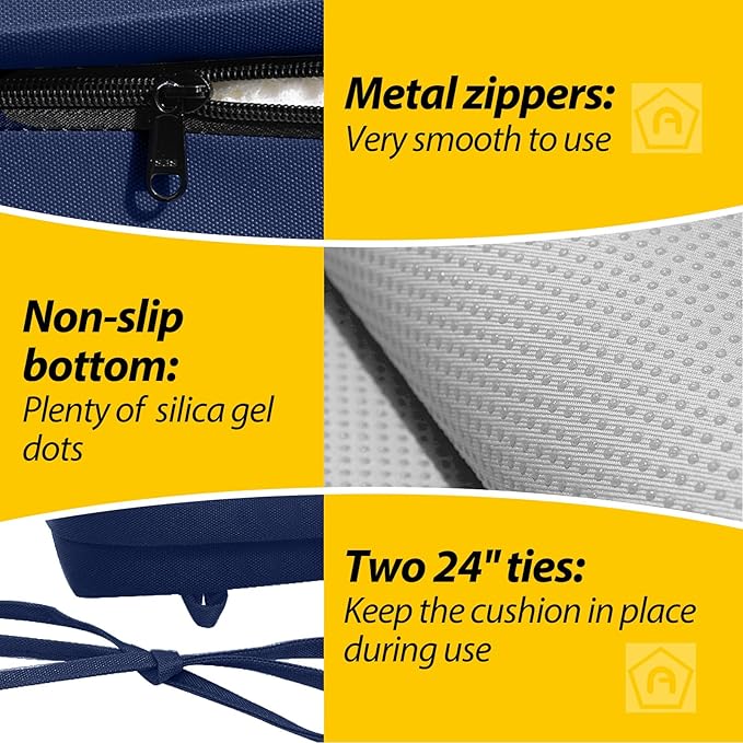AAAAAcessories Outdoor Seat Cushions for Chairs, Waterproof, Fade-Resistant, 22" x 22" x 3", Patio Furniture Replacement Cushions, Set of 2, Navy Blue