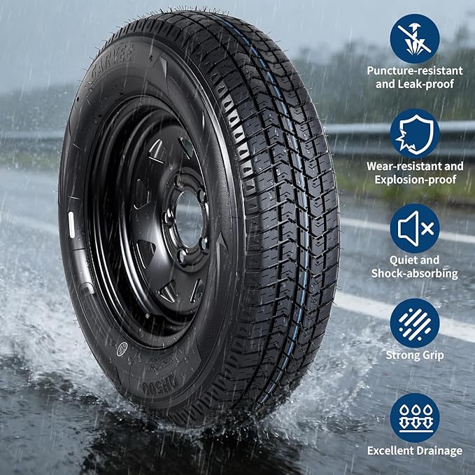 2-Pack Trailer Tire On Rim ST175/80D13 Trailer Tires and Wheels 5 Lug on 4.5 in PCD Trailer Tires with 13 in Rims Load Range C 6PR Black