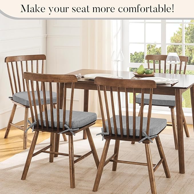 Basic Beyond Chair Cushions for Dining Chairs 4 Pack, Kitchen Chair Cushions with Ties and Non Slip Backing, 16 x 16 inches Chair Pads for Dining Chairs (Light Grey)