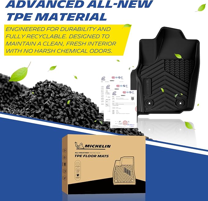 Michelin Vehicle Mats, Premier Series All-Weather TPE Custom Fit Liner for Toyota Tacoma Gas 2024-2026 Double Cab Auto Trans (3 Piece)