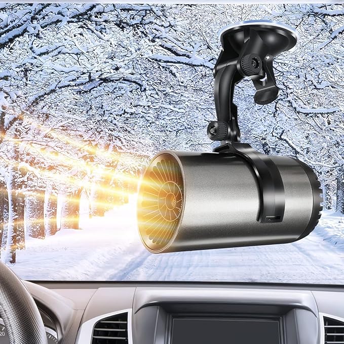 Car Heater, Portable Car Heater 12V 150W Plug-in Cigarette Lighter Car Heaters, 2 in 1 Heating & Cooling, Car Windshield Defroster Demister with Brackets, Fast Heating Defogger