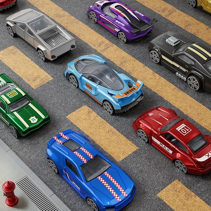 Toys Cars 18-Pack, 1:64 Scale Die-Cast Metal Vehicles Set, Includes Pickup, Racing Cars,Sports Cars for Display or Play, Great Gift for Kids Age 3 Years and Up (18 Pack)