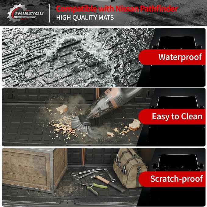Cargo Mat Compatible with 2022-2025 2026 Nissan Pathfinder Trunk Mat Cargo Liner TPE All Weather Trunk Liner 2024 Pathfinder Accessories (Trunk Mat with Backrest Mat)