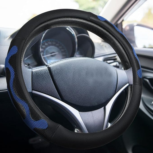 DaisyInner 15 Inch Truck Steering Wheel Cover Leather Wheel Semi-Truck Comfy Grip Cover Anti Slip Car Accessory, Fits Rv, Big Rig and Classic Car (Blue, Classic Style)
