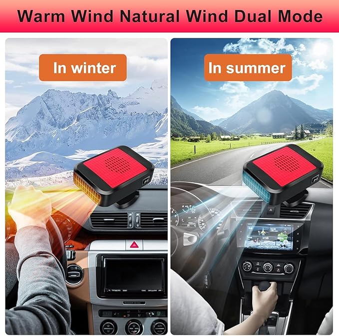 Portable Car Heater,12V 200W Fast Heating Defroster 2 in 1 Automobile Windshield Fast Heaters Car Heater That Plugs into Cigarette Lighter for Car, SUV, Trucks (Red Black)