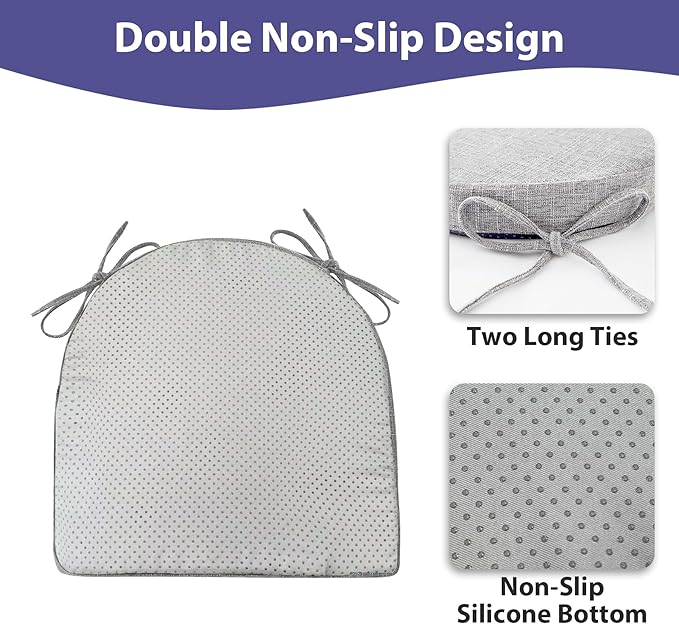 IPYNBAP Chair Cushions for Dining Chairs, Kitchen Chair Cushions, 16'' x 16'' x 2'', Non Slip Indoor Seat Cushions, Chair Pads for Dining Chairs with Ties & Removable Cover, Set of 4, Light Grey