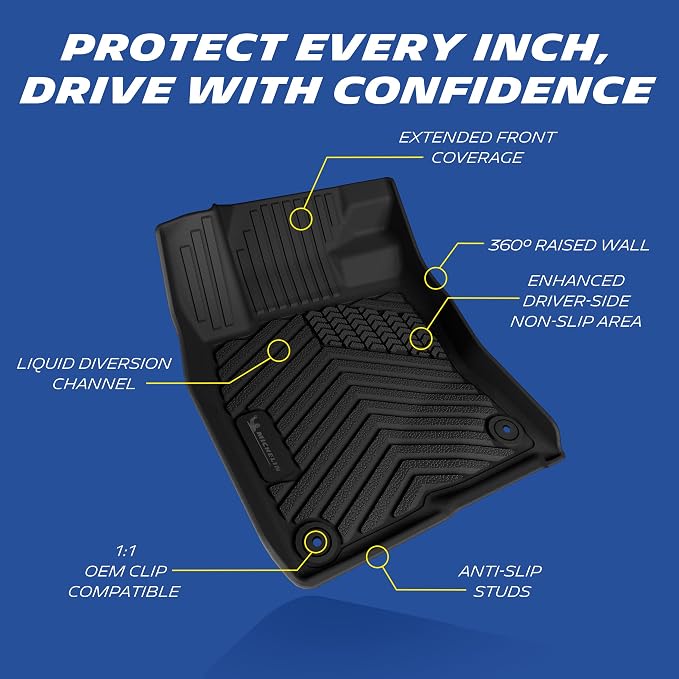 Michelin Vehicle Mats, Premier Series All-Weather TPE Custom Fit Liner for Honda Civic Sedan Hatchback Si (Include Sport) 2022-2026/Acura Integra 2023-2026 Floor Mats(3 Piece), Not Fit Hybrid