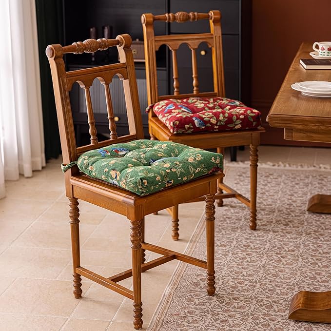 vctops Farmhouse Bird Print Chair Cushions with Ties U-Shaped Soft Comfortable Chair Pads Non Slip Seat Cushions for Indoor Dining Room and Kitchen Chairs (Red,16"x16")
