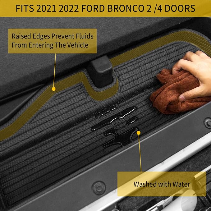 Cargo Mat Compatible with 2021-2025 2026 Ford Bronco Trunk Mat Back Seat Cover Protector Cargo Liner Kick Mat for 2024 Bronco Accessories 4 Door(Trunk Mat+Rear Backrest Mats+Lower Trunk Mat)