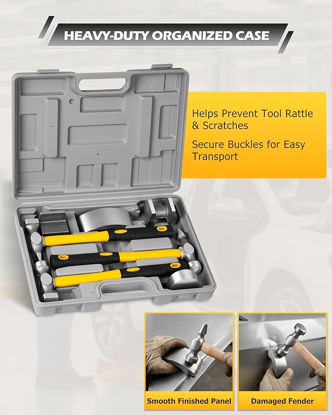 DAYUAN 7Pcs Auto Body Repair Kit, Craft Panel Beating Hammer and Dolly Set Hammer Dent Body Fender Tool