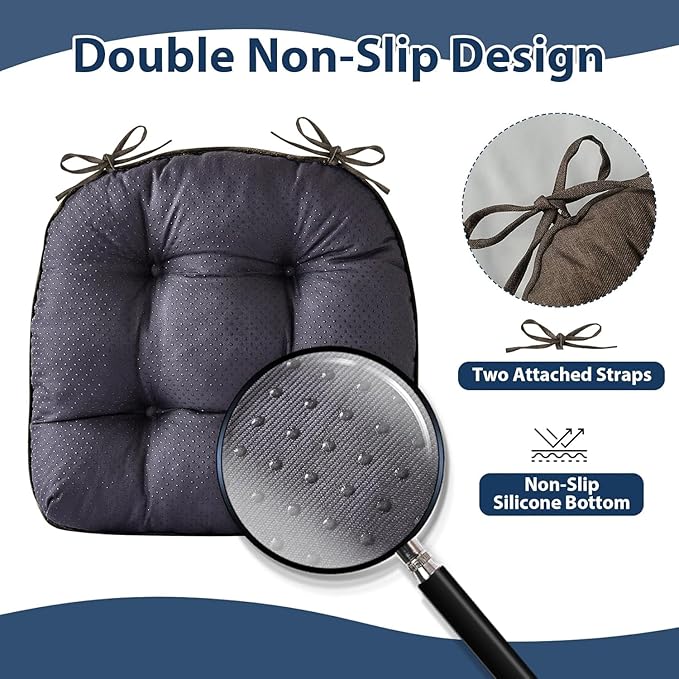 IASEAHK Chair Cushions for Dining Chairs, Seat Cushions for Kitchen Chairs, Indoor Seat Cushions with Ties, Tufted Foam Chair Pads, Non Slip Chair Cushions Set of 2, 15.5" x 15.5" x 4", Brown