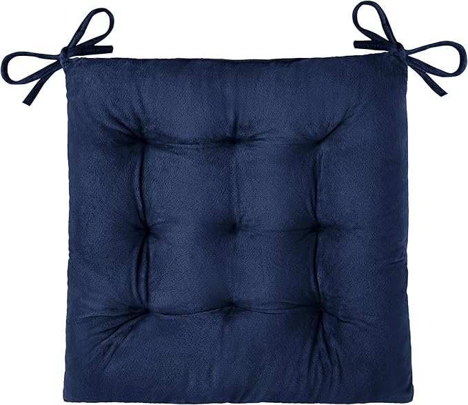 OVOV 1 Pack Chair Cushions for Dining Chairs Soft Seat Cushions for Kitchen Desk Chairs Square Chair Pads with Ties (15.5"x15.5" Navy)