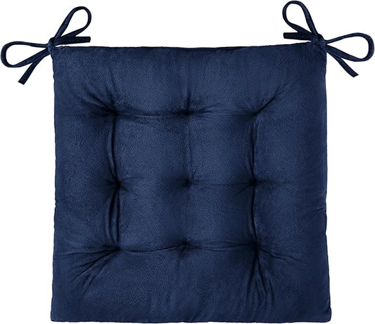 OVOV 1 Pack Chair Cushions for Dining Chairs Soft Seat Cushions for Kitchen Desk Chairs Square Chair Pads with Ties (15.5"x15.5" Navy)