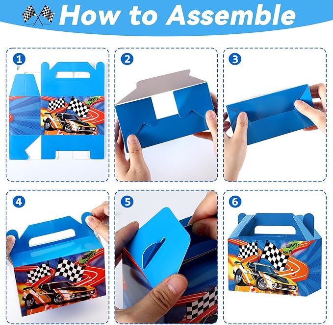 24Pcs Race Car Party Treat Boxes Hot Car Gift Box Birthday Supplies Wheels Wild Goodie Gift Boxes Race Cars Favor Box for Kid Boy Wheels Cars Birthday Baby Shower Game Party Decoration Blue
