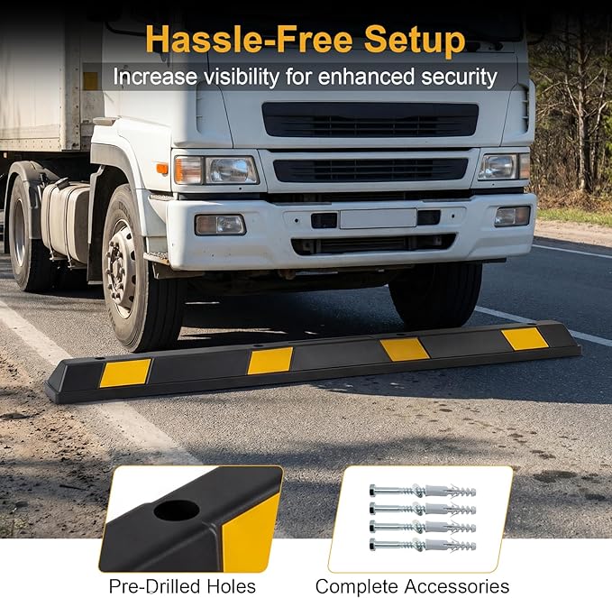 Goplus Parking Block, 72” Rubber Parking Bumpers with 8 High Reflective Yellow Safety Stripes, Heavy Duty Parking Target, Garage Wheel Stoppers Parking Curb for Car, Truck, RV and Trailer (6 Pack)