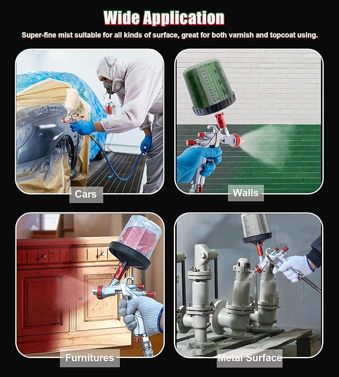 DAXINYANG YT-160/R500 LVLP Air Spray Gun with 1.3/1.5/1.7/2.0mm Nozzles and Air Regulator & Oil Water Separator, R500 Paint Guns Automotive, Paint Gun for House Painting, Car, Furniture
