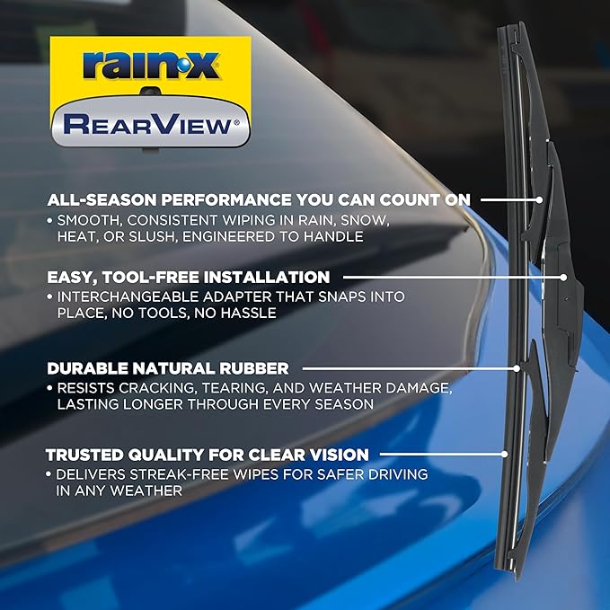Rain-X 850217 RearView Wiper Blade 11", OEM Replacement Rear Windshield Wiper, Interchangeable Adapter for Easy Installation, All-Weather & All-Season Performance, Beam