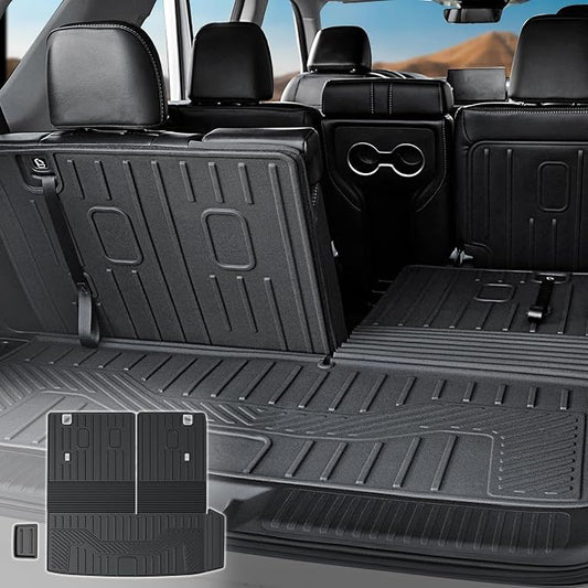 Cargo Mat for Honda Pilot 2026 2025 2024 2023, All Weather TPE Trunk Mat with Backrest Mat Left Storage Tray Mat Car Accessories for Pilot (Cargo Mat with Backrest Mats)