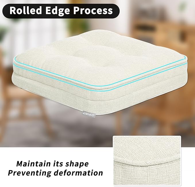 GOFORIT Memory Foam Cushion，Square Seat Cushions for Dining Chairs,Non-Slip Chair Pads with Removable Cover, 16'' x 16'',4 Pack, Off White