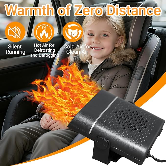 150W 12V car heater and Fan, Portable Auto Defroster Defogger with Dual Mode, 360° Rotatable for Interior Warming and Cooling, Easy Plug-in