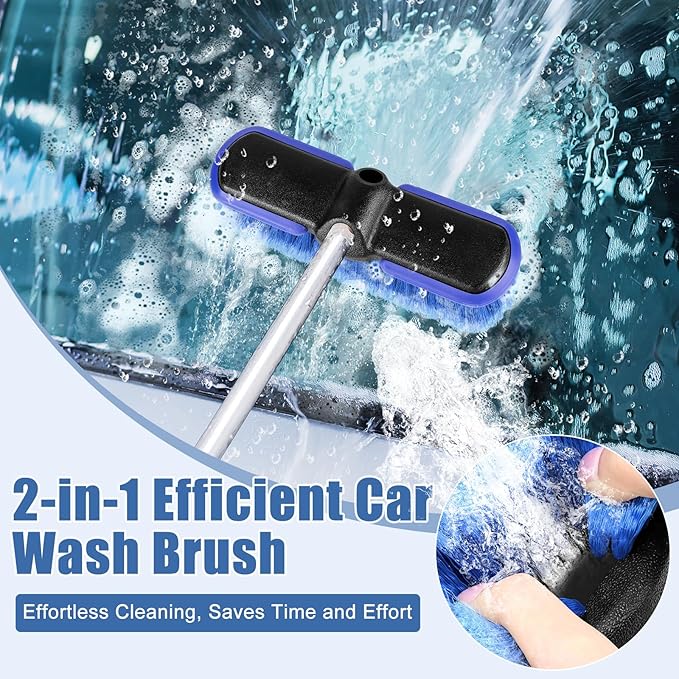 Car Wash Brush Head with Soft Bristle 10 Inch, Car Cleaning Brush with Protective Bumper for Cleaning Auto Cars Trucks RV Boat Deck (Blue) (1 Pack)