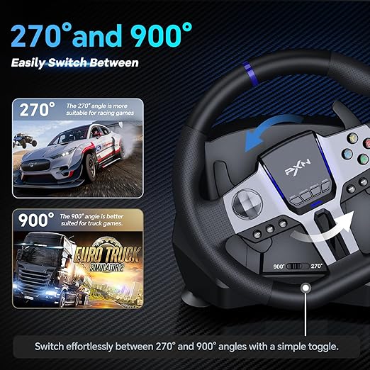 PXN PC Steering Wheel, V9 GEN2 Universal Usb Car Sim 270/900 Degree Race Steering Wheel with 3-Pedals and Shifter Bundle for PC, Xbox One, Xbox Series X/S, PS4, PS3