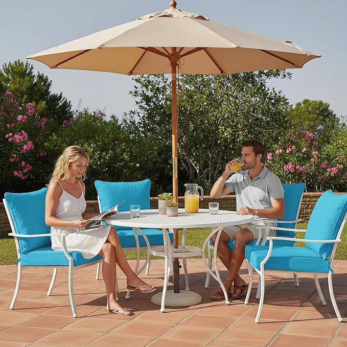 Summsun Waterproof Outdoor Cushions for Patio Furniture, Fade Resistant Backrest and Deep Seat Cushion Set with Removable Cover, 24 x 24 Inch, Teal, Set of 4