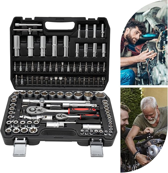 LYNICESHOP 108Pcs Mechanical Tools Kit, Ratchet Wrench Mechanics Tools Kit Metric 1/4 And 1/2 Drive Socket Set Sockets,Quick Release Reversible Ratchet Wrench Fit For Diy Car Motorcycle Repair