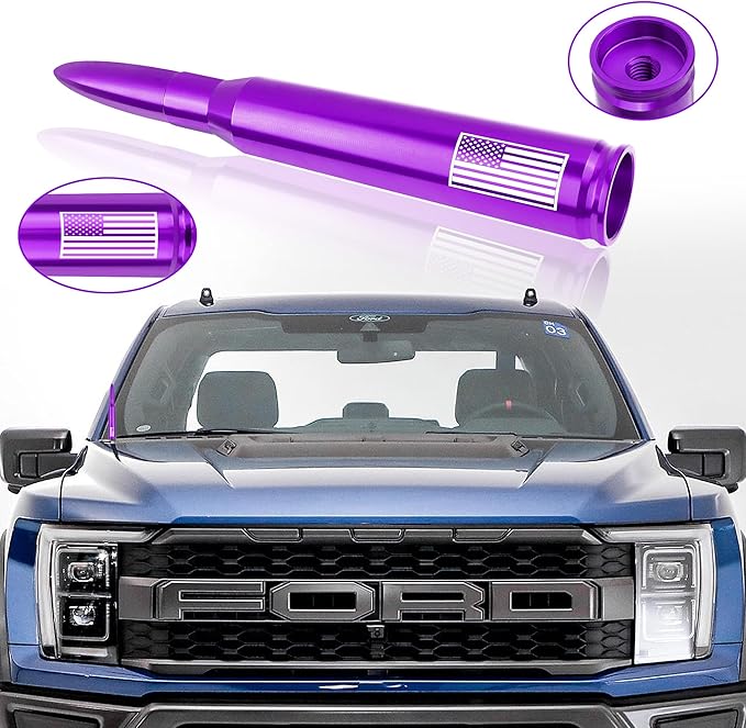 Car Bullet Antenna,Truck Exterior Decoration Accessories Car Vehicle Replacement Antenna Conpatible with Ford F150 RAM 1500 GMC Heavy Duty Pickup Trucks Accessories (New Upgrade Purple-U.S. Flag)…