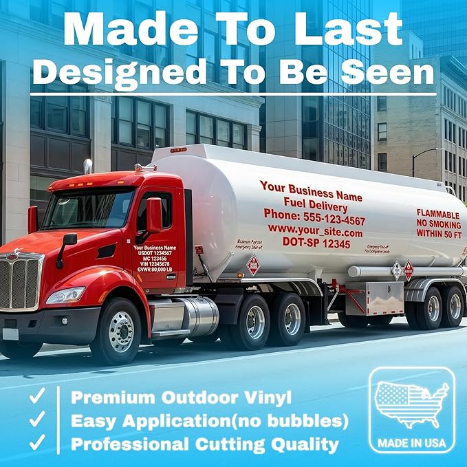 Custom Vinyl Lettering for Trucks – Personalized Decal for Fuel Trucks, Tankers & Commercial Vehicles, Up to 5 Lines Text, Weatherproof Sticker for Fleet, Business, Windows & Signs