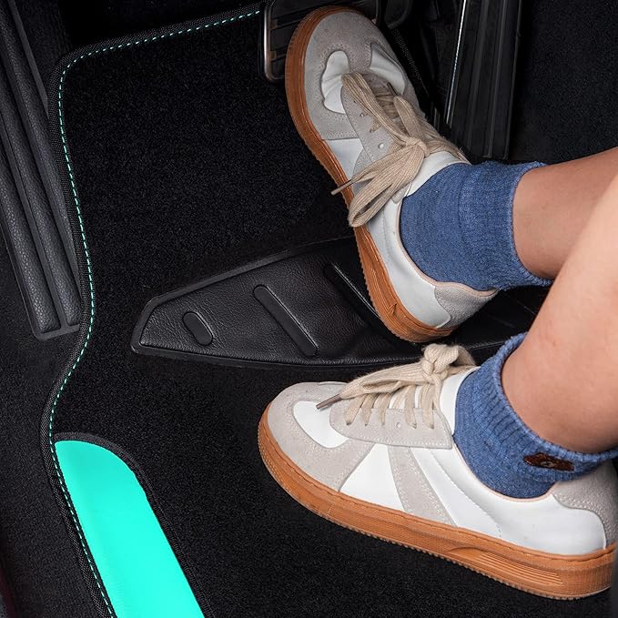 CAR PASS Waterproof Universal Fit Car Floor Mats, Teal Car Mats Fit for SUV,Vans,sedans, Trucks,Set of 4pcs Car Carpet for Women(Black with Mint)