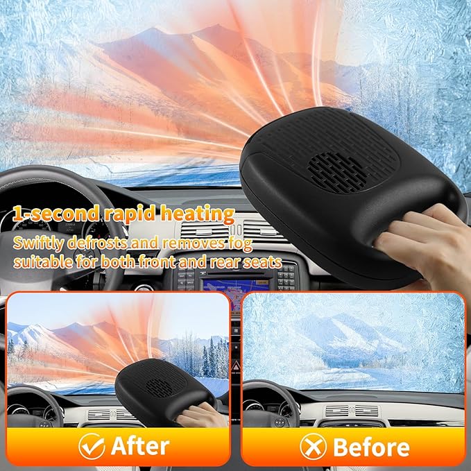 12V Portable Car Heater & Defroster – 120W Turbo Fast Heating/Cooling, 360° Adjustable, Plug & Play for Cars/SUVs/RVs – Dual Defog & Fog-Free Driving