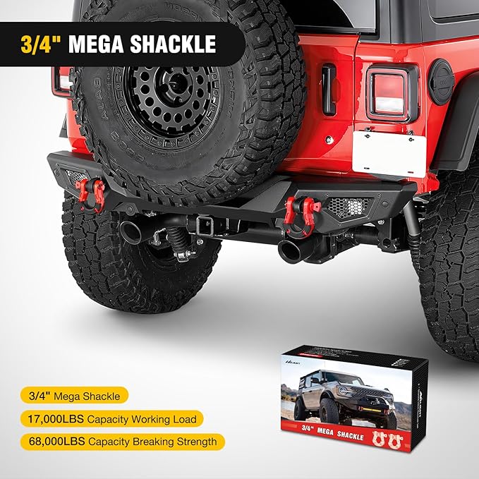 Nilight Heavy Duty Mega D-Ring Shackles(2 Pack) 68,000 lb Break Strength(17,000 lb WLL) w/ 7/8″ Screw Pin & Washers, Forged Steel Off-Road Recovery Shackles for Tow Strap & Winch Gear, Red
