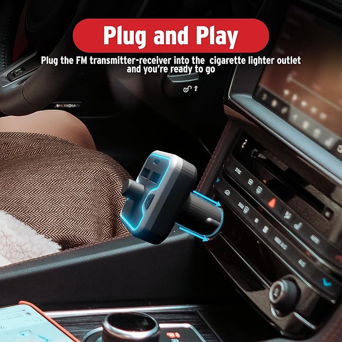 Car and Driver Bluetooth 5.0 FM Transmitter Car Charger, USB-C PD Fast Charging Adapter, Dual USB Car Lighter Plug with Hands Free Calls, Music Streaming for iPhone Android Alexa Siri Google