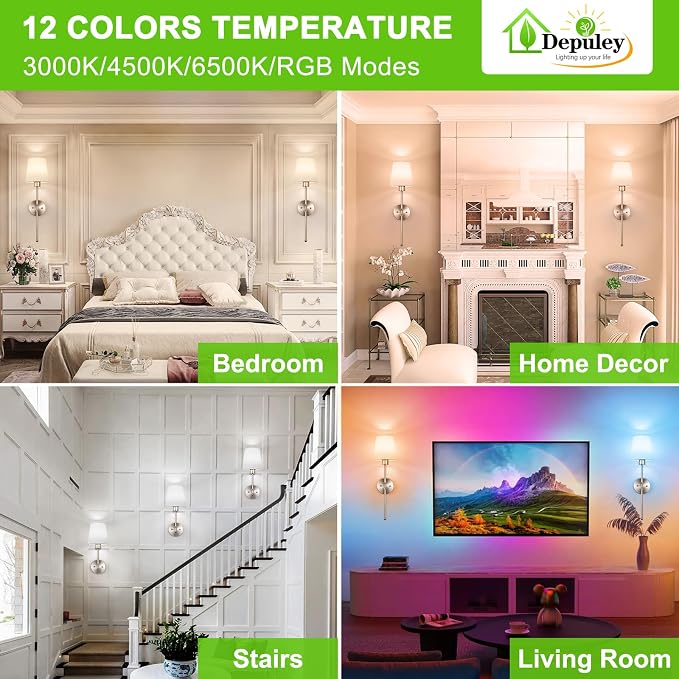 Depuley Battery Operated Wall Sconce: Set of 2 Wireless Wall Lights with Remote for Bedroom - Rechargeable 15 Colors Brushed Nickel Wall Lamp for Living Room Hallway Decor