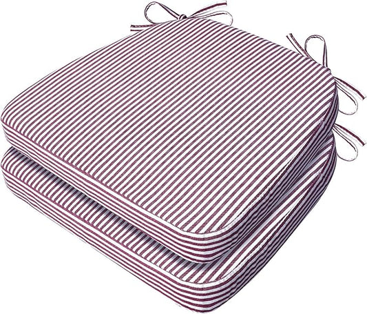 AAAAAcessories D-Shaped Chair Cushions, 2" Thick Dining Chair Pads with Ties and Removable, Machine-Washable Cover, 17" x 16", Set of 2, Pinstripe Red