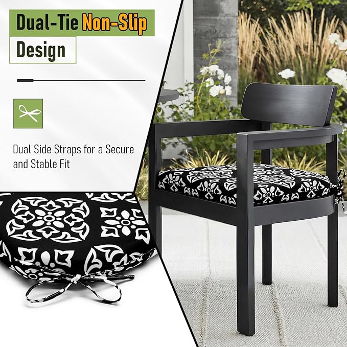 Basic Beyond Outdoor Chair Cushions Set of 4, Outdoor Cushions for Patio Furniture, Water Resistant Patio Chair Cushions with 2 Ties, 17x16x2, Medallion