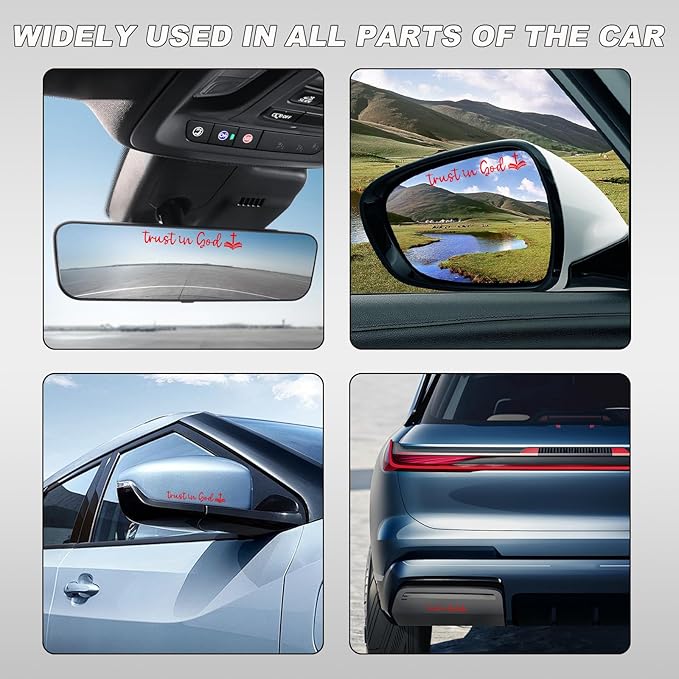 DXNQ 2 PCS Trust in God Rearview Mirror Decals, Automotive Vinyl Rear View Mirror Decorative Stickers, Waterproof Trust in God Stickers for Car Truck Laptop, Car Accessories (Red,Style 2)