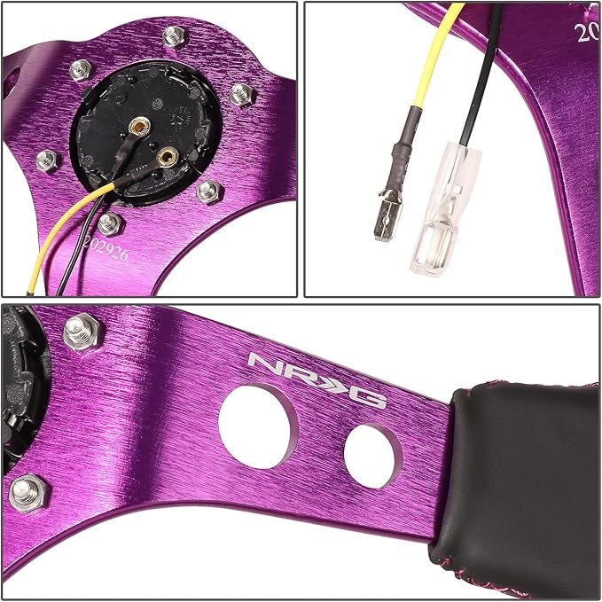 NRG Innovations NRG-RST-006PP Reinforced Steering Wheel 350MM Sport Steering Wheel (3" Deep), Black Leather, Purple Center Mark with Purple Stitching